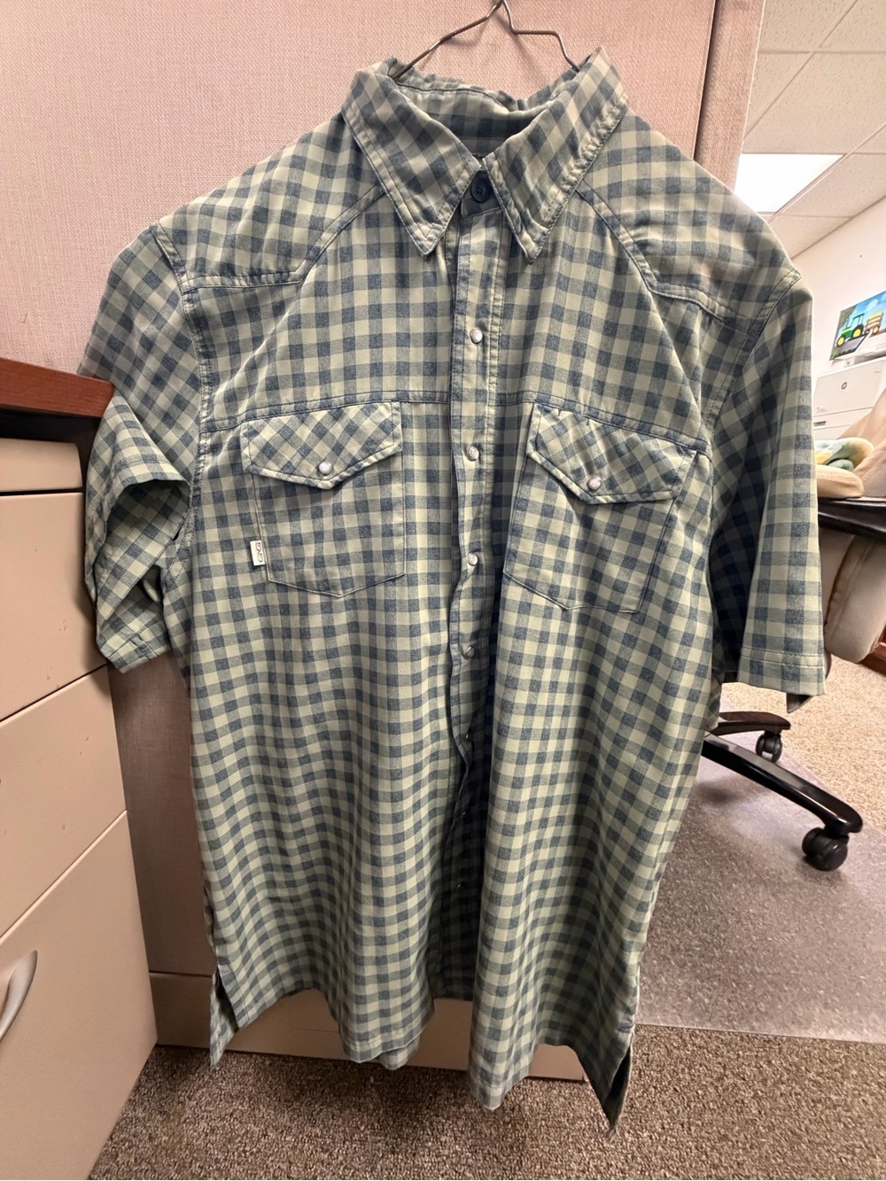 Men's Short Sleeve Plaid Button-Down Shirt - Green Check